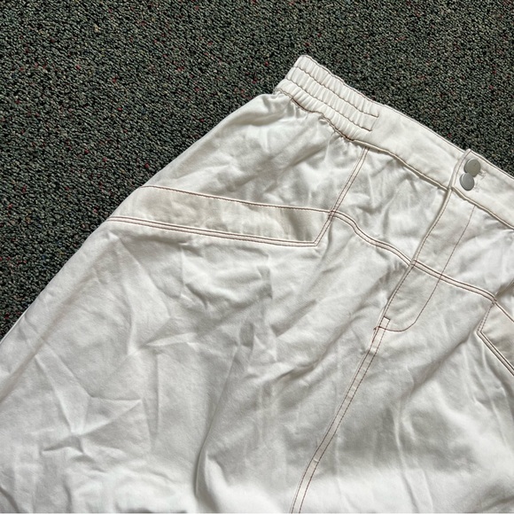 White & Tan Stitching Cotton Modest Baggy Oversized Cargo Casual Jean Skirt XL - Picture 8 of 16
